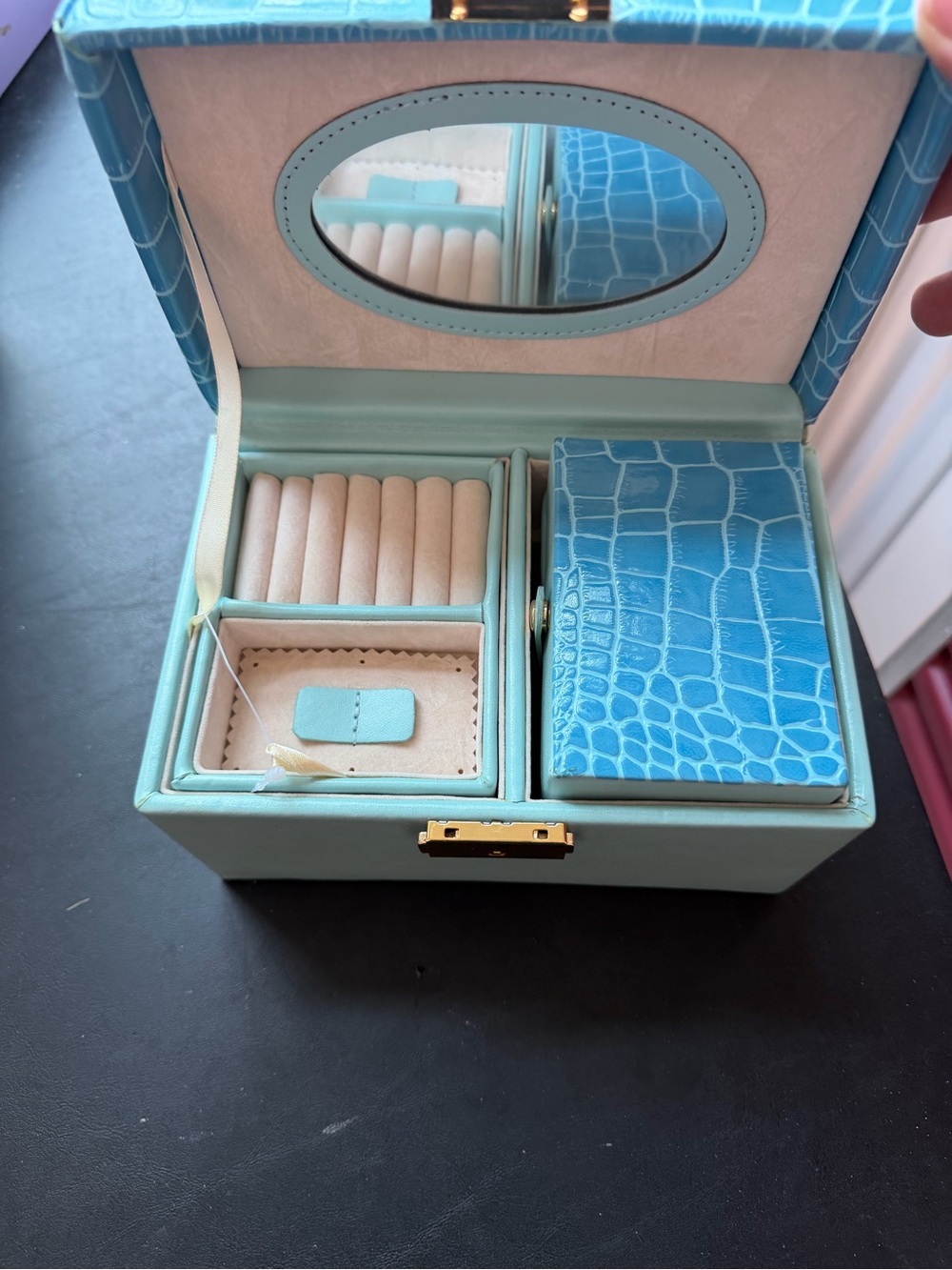 Blue Crocodile Embossed Jewelry Case Travel Box
